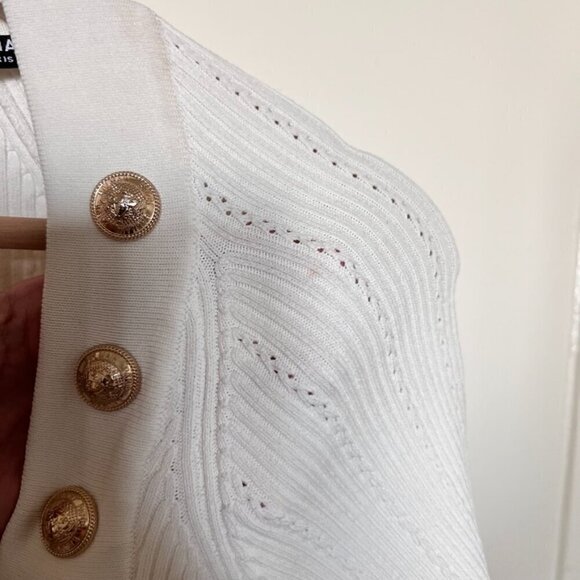 Balmain White Button Embellished Square Neck Rib Knit Mini Bodycon Dress 38 / 6  - Picture 14 of 14